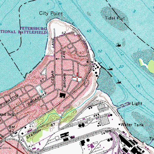 Topographic Map of City Point Playground, VA