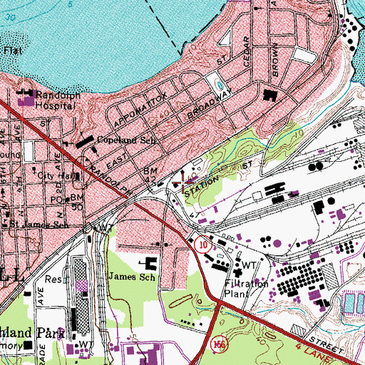 Topographic Map of Hopewell Bureau of Fire Station 1, VA