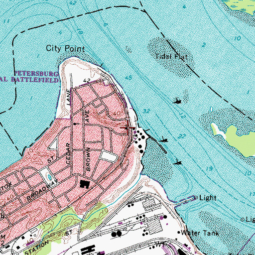 Topographic Map of First Baptist Church of City Point, VA