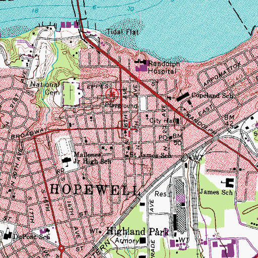 Topographic Map of First United Methodist Church, VA