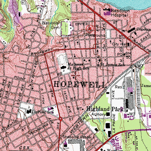 Topographic Map of Hopewell Church of the Brethren, VA