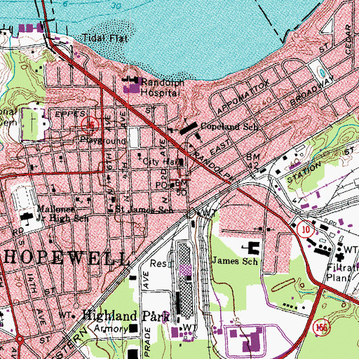 Topographic Map of Hopewell Post Office, VA