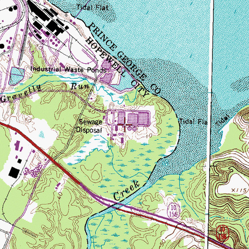 Topographic Map of Hopewell Regional Waste Water Treatment Facility, VA