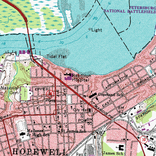 Topographic Map of John Randolph Nursing Home, VA