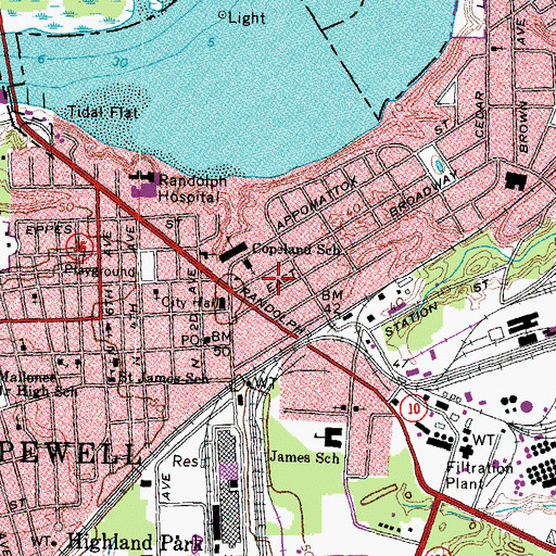 Topographic Map of Appomattox Regional Library System Maude Langhorne Nelson Library, VA