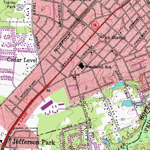 Topographic Map of Mount Calvary Baptist Church, VA