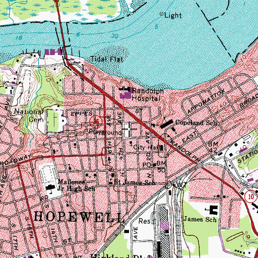 Topographic Map of Three and a Half Street Playground, VA