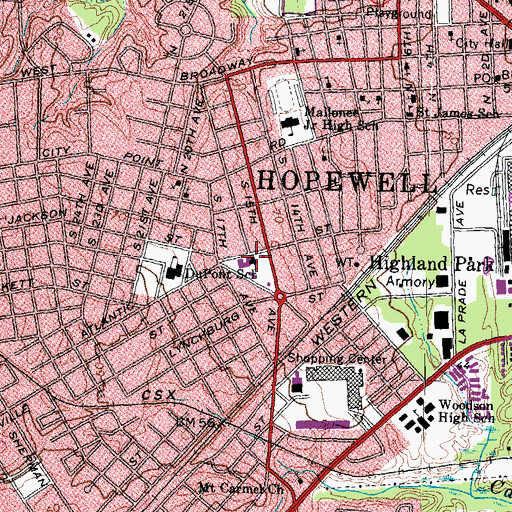 Topographic Map of West End Presbyterian Church, VA