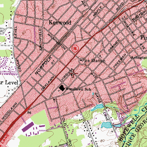 Topographic Map of Woodlawn Baptist Church, VA