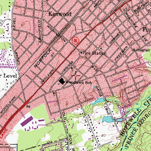 Topographic Map of Woodlawn Playground, VA