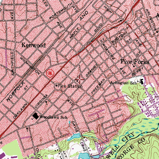 Topographic Map of Woodlawn Presbyterian Church, VA