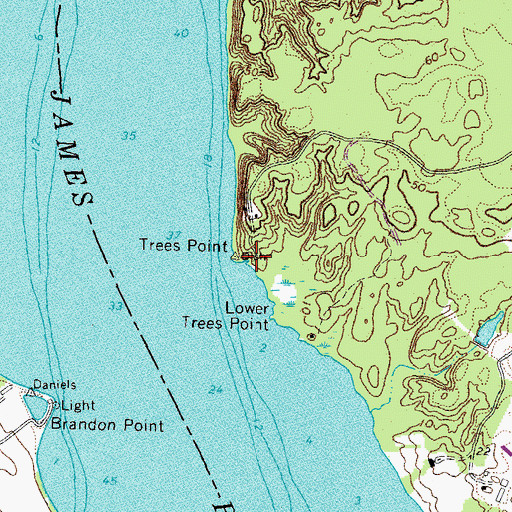 Topographic Map of Trees Point Wharf (historical), VA