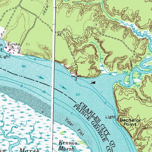 Topographic Map of Wilsons Wharf (historical), VA
