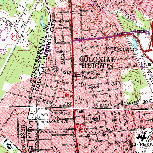 Topographic Map of Colonial Heights Emergency Medical Services, VA
