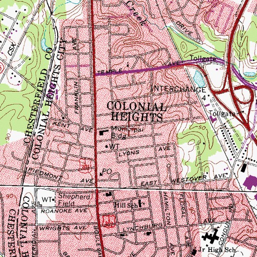 Topographic Map of Colonial Heights Health Department, VA
