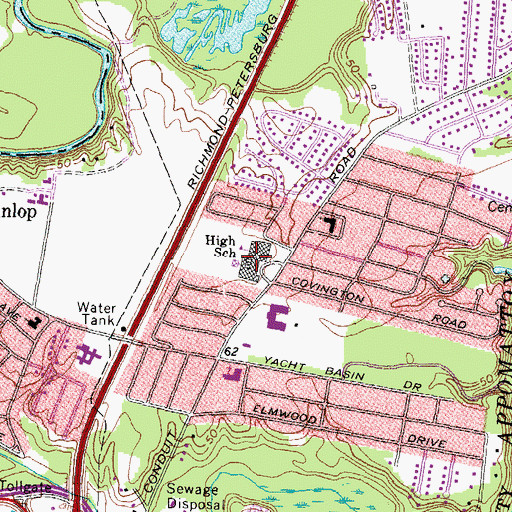 Topographic Map of Colonial Heights High School, VA