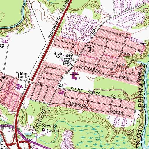Topographic Map of Colonial Heights Vocational-Technical School, VA