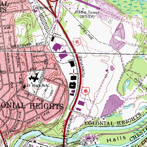 Topographic Map of Colonial Industrial Park, VA