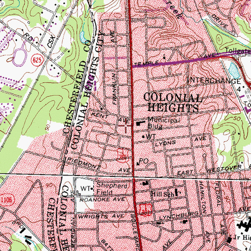Topographic Map of Town Hall Shopping Center, VA