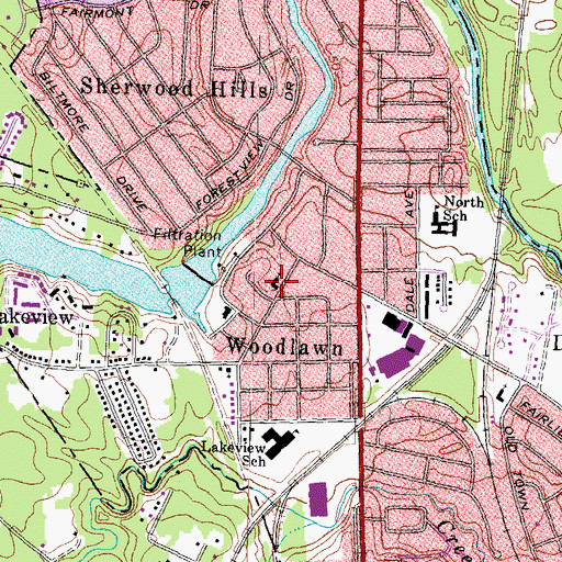 Topographic Map of Woodlawn Baptist Church, VA