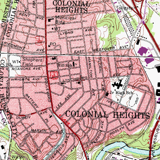 Topographic Map of Colonial Heights Presbyterian Church, VA