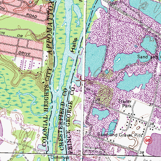 Topographic Map of Appomattox Small Boat Harbor, VA