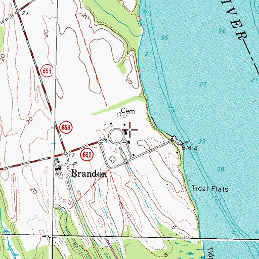 Topographic Map of Brandon Plantation, VA