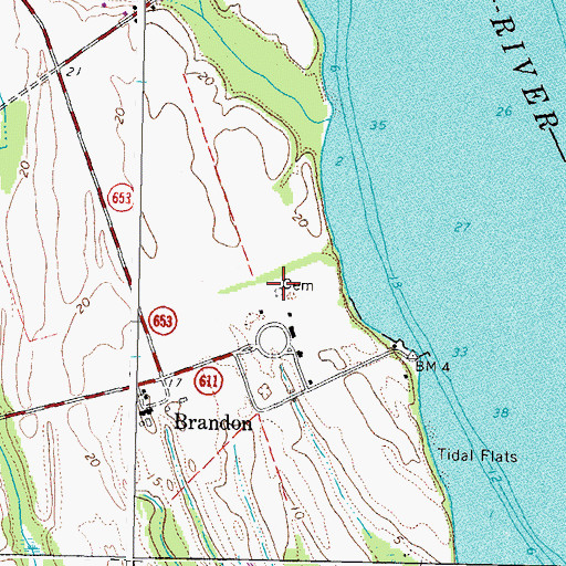Topographic Map of Brandon Plantation Cemetery, VA
