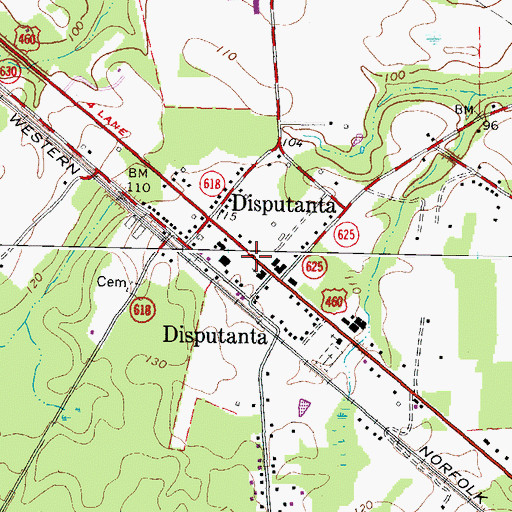 Topographic Map of Disputanta Post Office, VA