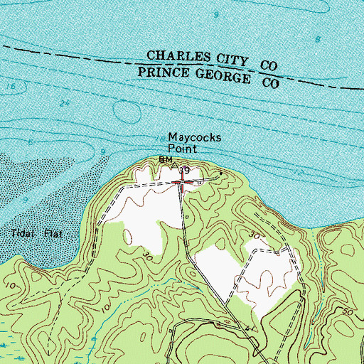 Topographic Map of Maycock Plantation (historical), VA