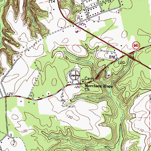 Topographic Map of Merchants Hope Cemetery, VA