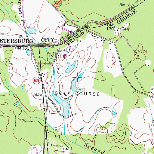 Topographic Map of Country Club of Petersburg Golf Course, VA