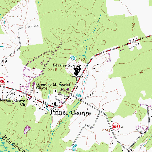 Topographic Map of Prince George Community Park, VA