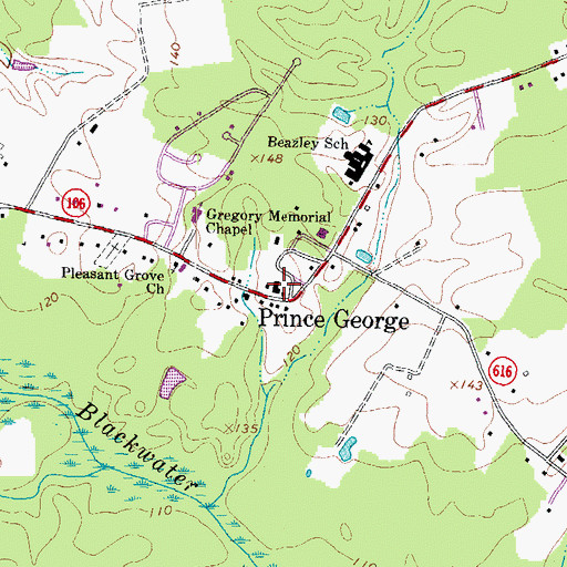 Topographic Map of Prince George County Courthouse, VA