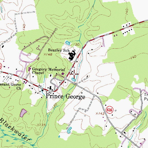 Topographic Map of Prince George Post Office, VA