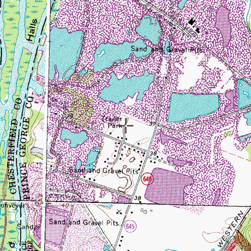 Topographic Map of Riverdale Mobile Home Park, VA