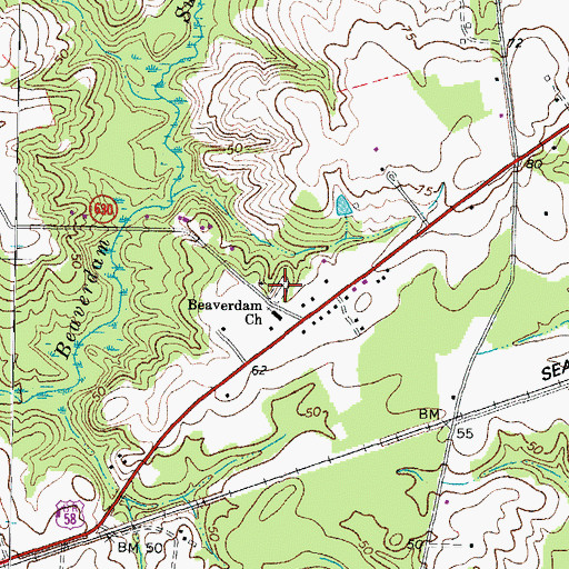Topographic Map of Beaver Dam Cemetery, VA