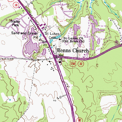 Topographic Map of Benns United Methodist Church, VA