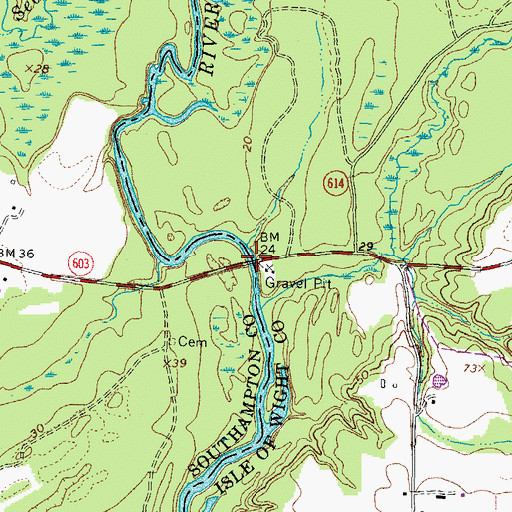 Topographic Map of Blackwater Bridge, VA