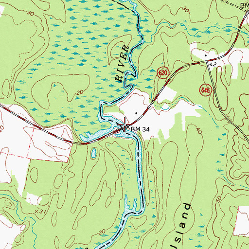 Topographic Map of Broadwater Bridge, VA