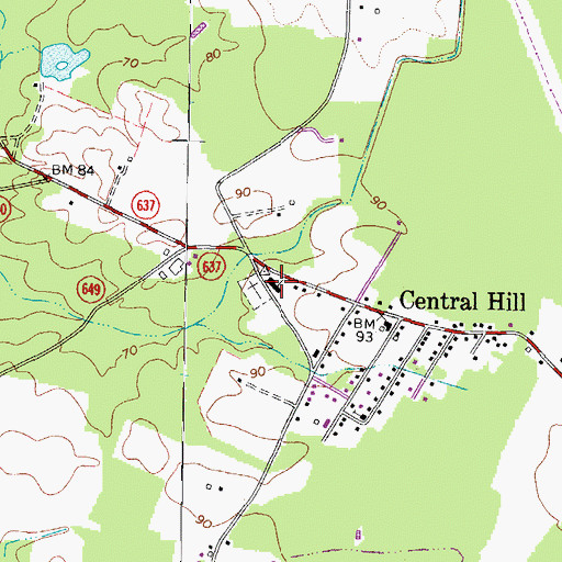Topographic Map of Central Hill Baptist Church, VA