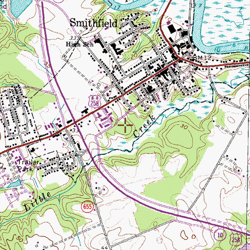 Topographic Map of Evergreen Cemetery, VA