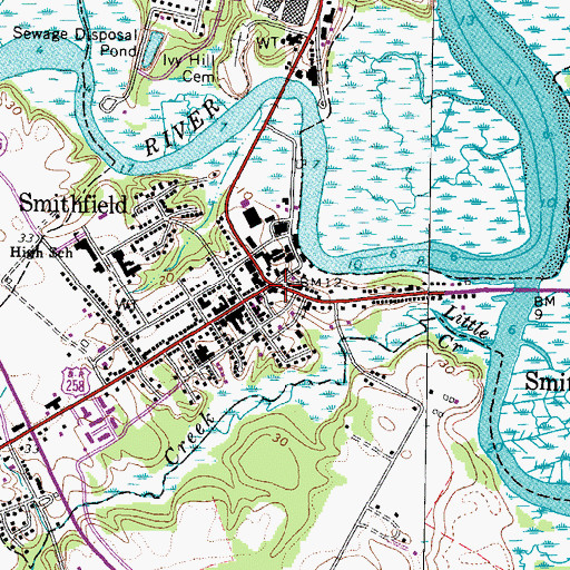 Topographic Map of Isle of Wight County Public Library, VA