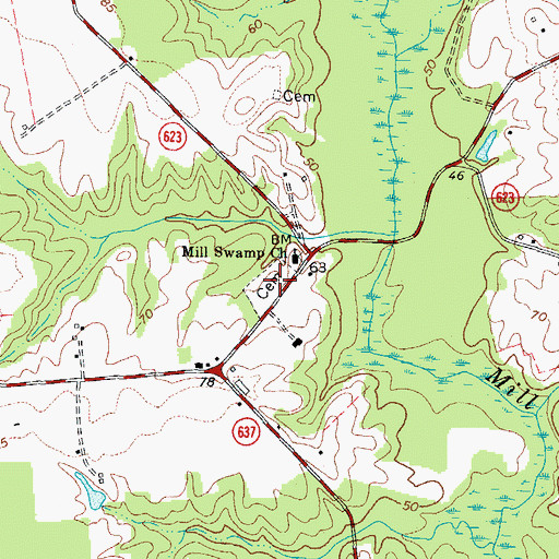 Topographic Map of Mill Swamp Cemetery, VA