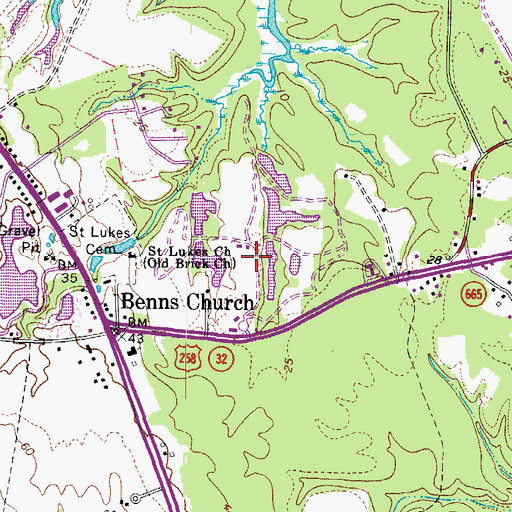 Topographic Map of Smithfield Downs Golf Course, VA