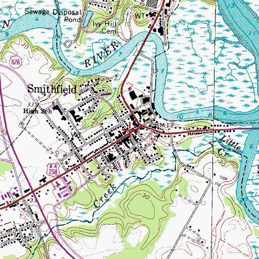 Topographic Map of Smithfield Historic District, VA