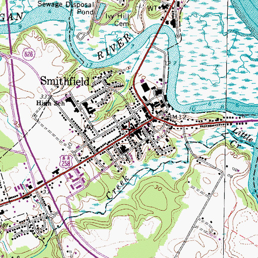 Topographic Map of Smithfield Post Office, VA