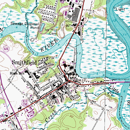 Topographic Map of Smithfield Shopping Center, VA