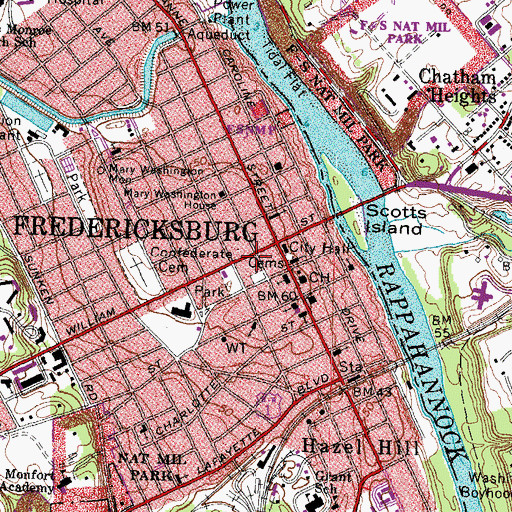 Topographic Map of James Monroe Museum and Memorial Library, VA