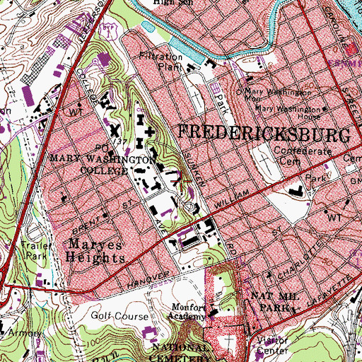 Topographic Map of Martha Randolph Hall, VA
